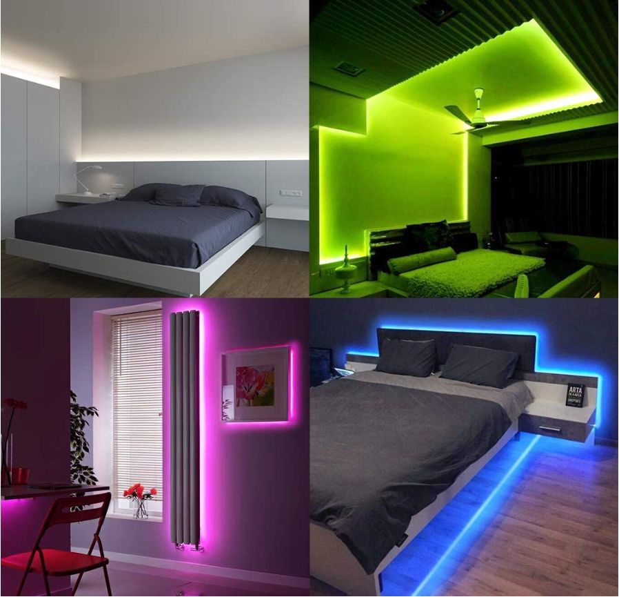 Home Décor 5050 RGB Led Lights for Room Bedroom 600 LEDs Color Changing Lights with IR Remote and DIY Function Party RGB Led Strip Lights 65.6ft（32.8ft*2